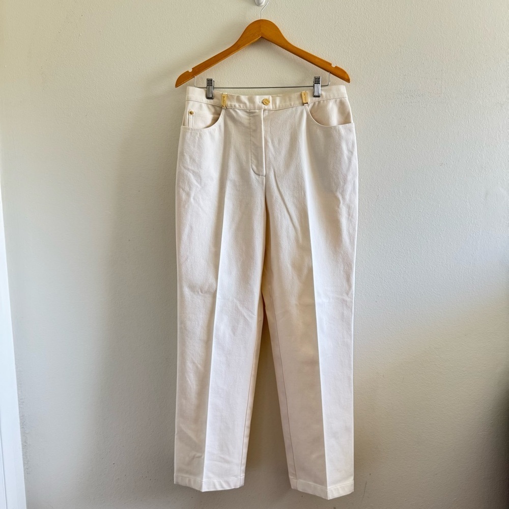 St John Sport Ivory High-Waist Straight Leg Pants size 12